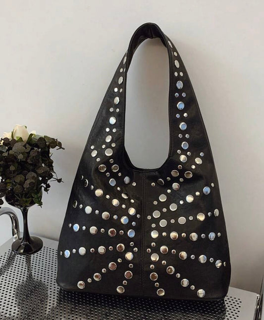 Studded black leather bag